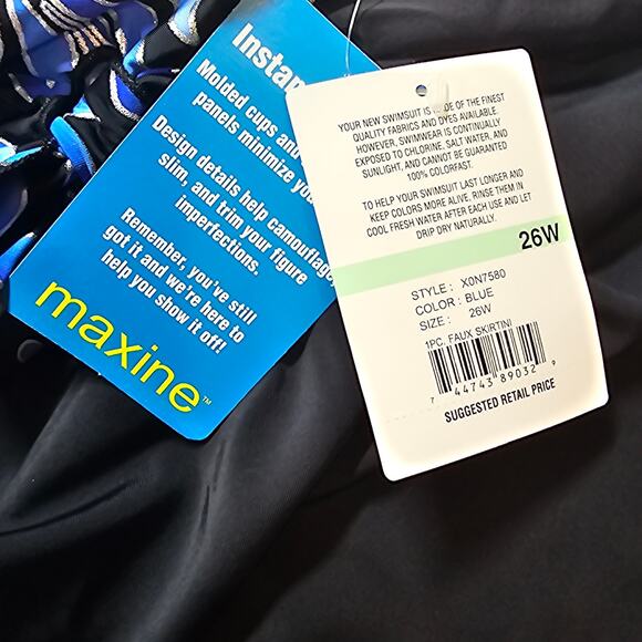 Maxine Instant Minimizer Faux Skirtini Black/Blue/Metallic Silver Plus Size 26W - Picture 9 of 10